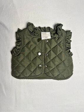 Just Lizzy Baby Girls Olive Green Quilted Ruffle Vest